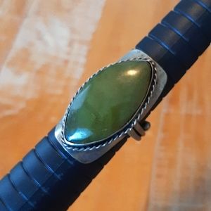 Green Atlantisite crystal Sterling Silver adjustable ring vintage handmade
